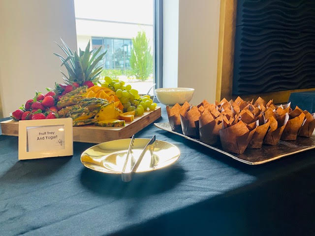 Muffins and fresh fruit on a breakfast buffet at Blue Bamboo
